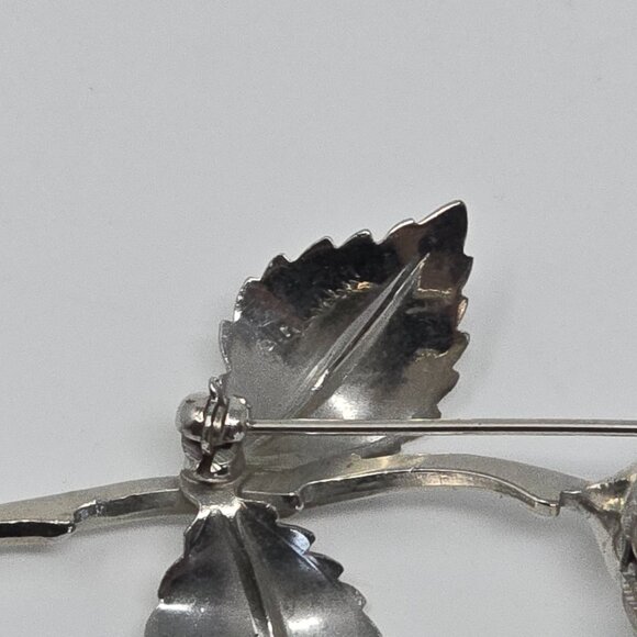 Vintage Rose Brooch Silver Tone Floral Statement Pin 1980s Costume Jewelry - Picture 11 of 15
